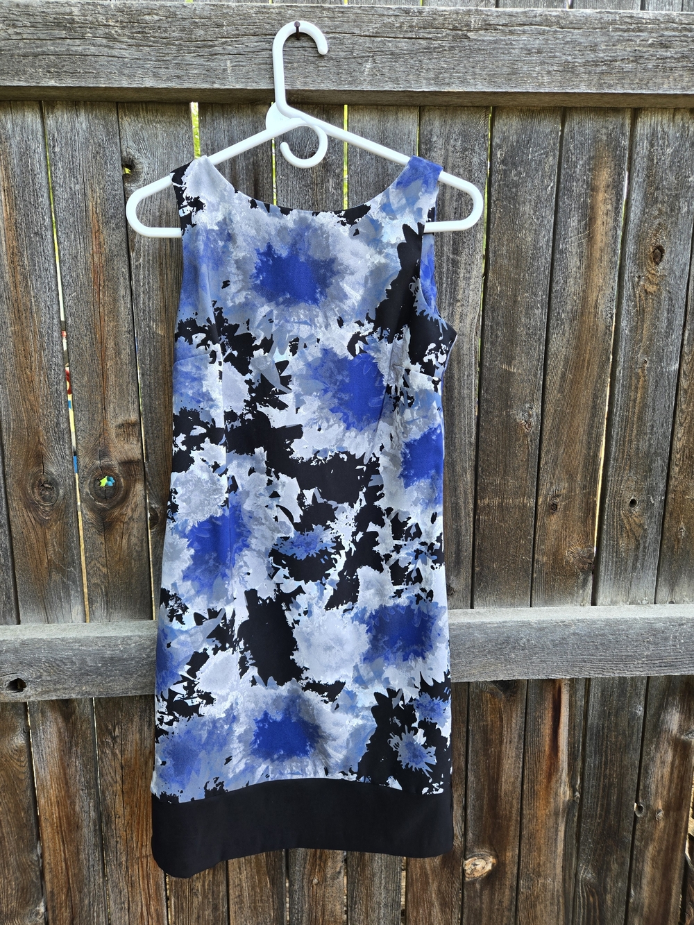 AB Studio Blue and Black Floral Midi Shift Dress